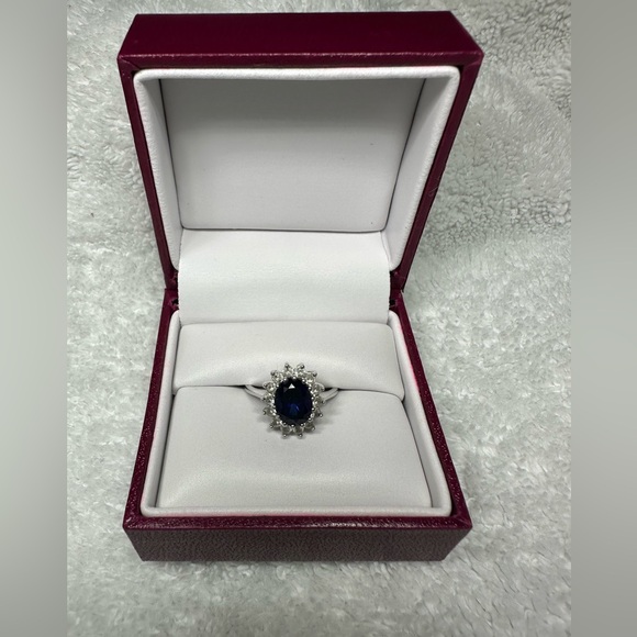 Lab created Blue and White Sapphire Diana Ring - Picture 3 of 7